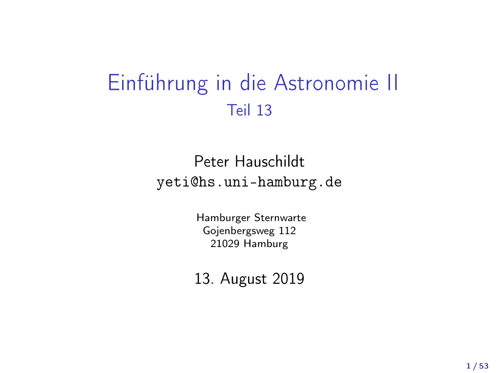 Einführung in Die Astronomie II Teil 13