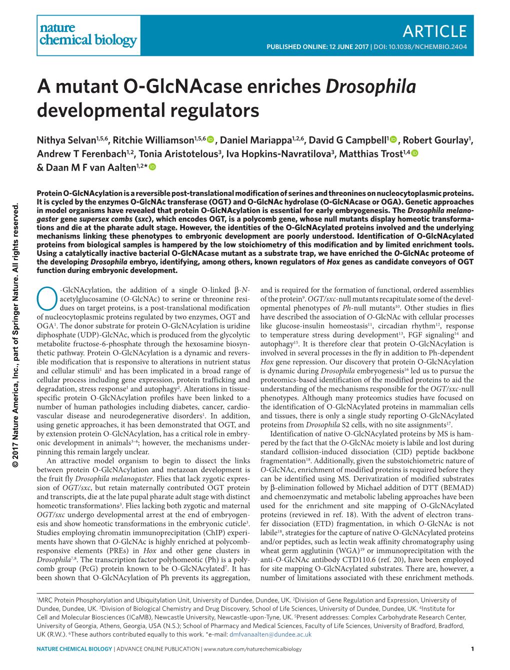 A Mutant O-Glcnacase Enriches Drosophila Developmental Regulators