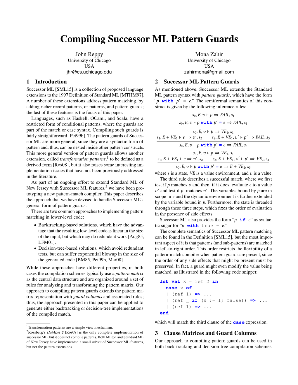 Compiling Successor ML Pattern Guards