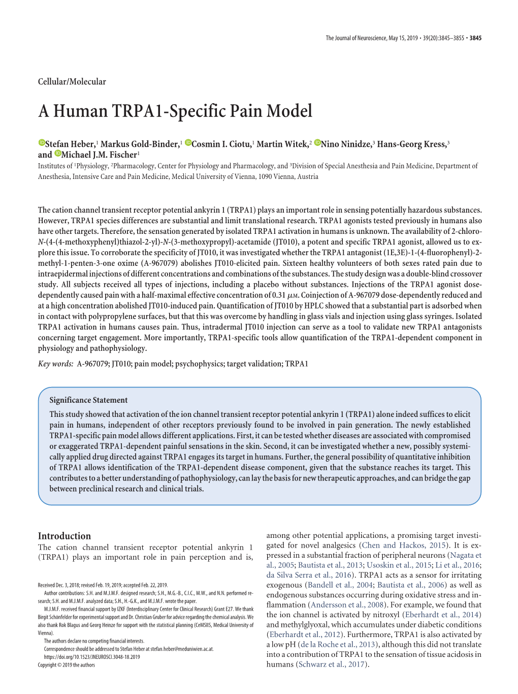 A Human TRPA1-Specific Pain Model