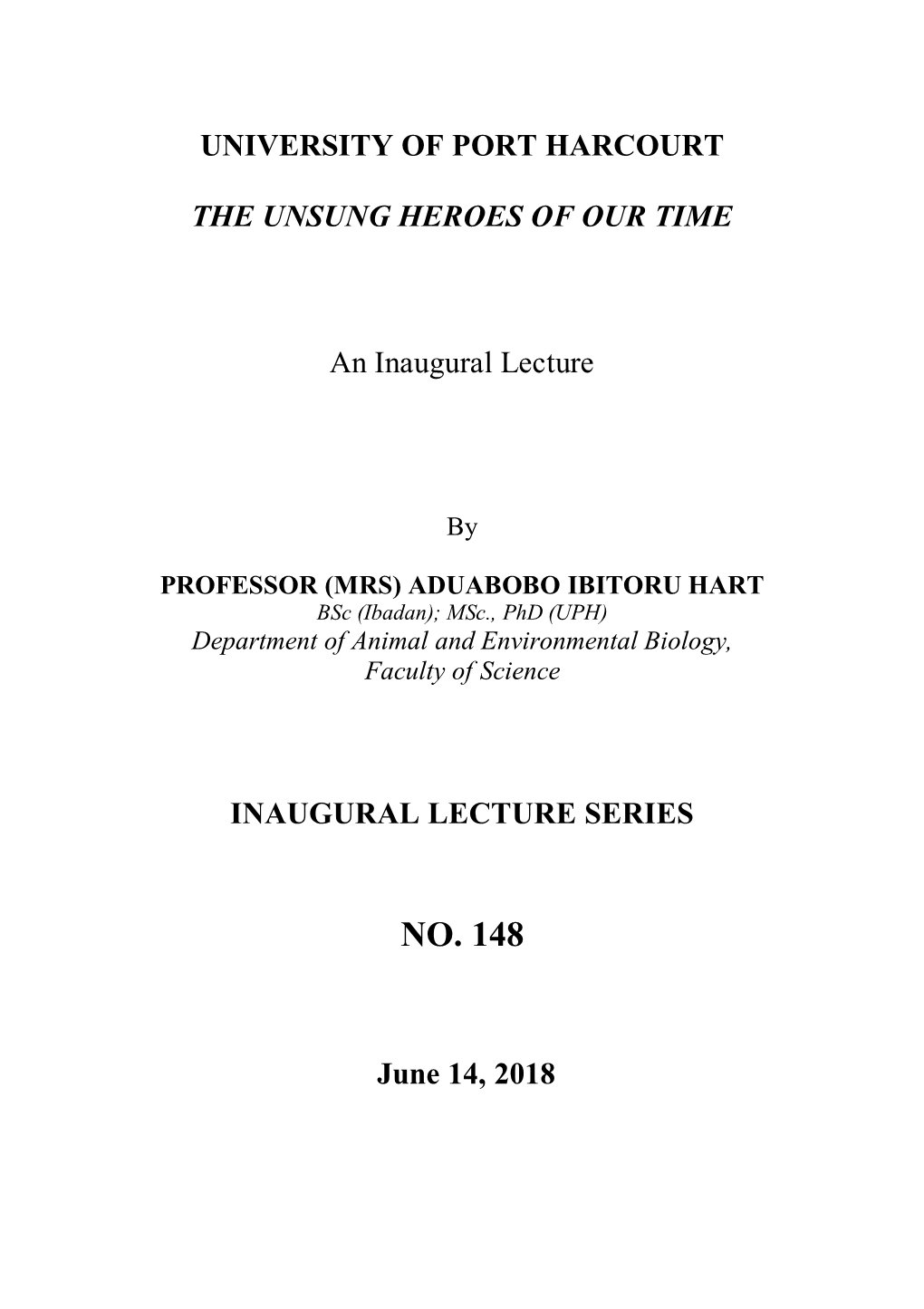 148Th Inuagural Lecture- 2018 by PROFESSOR