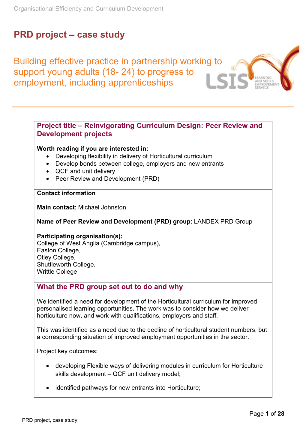 LANDEX PRD Group: Reinvigorating Curriculum Design