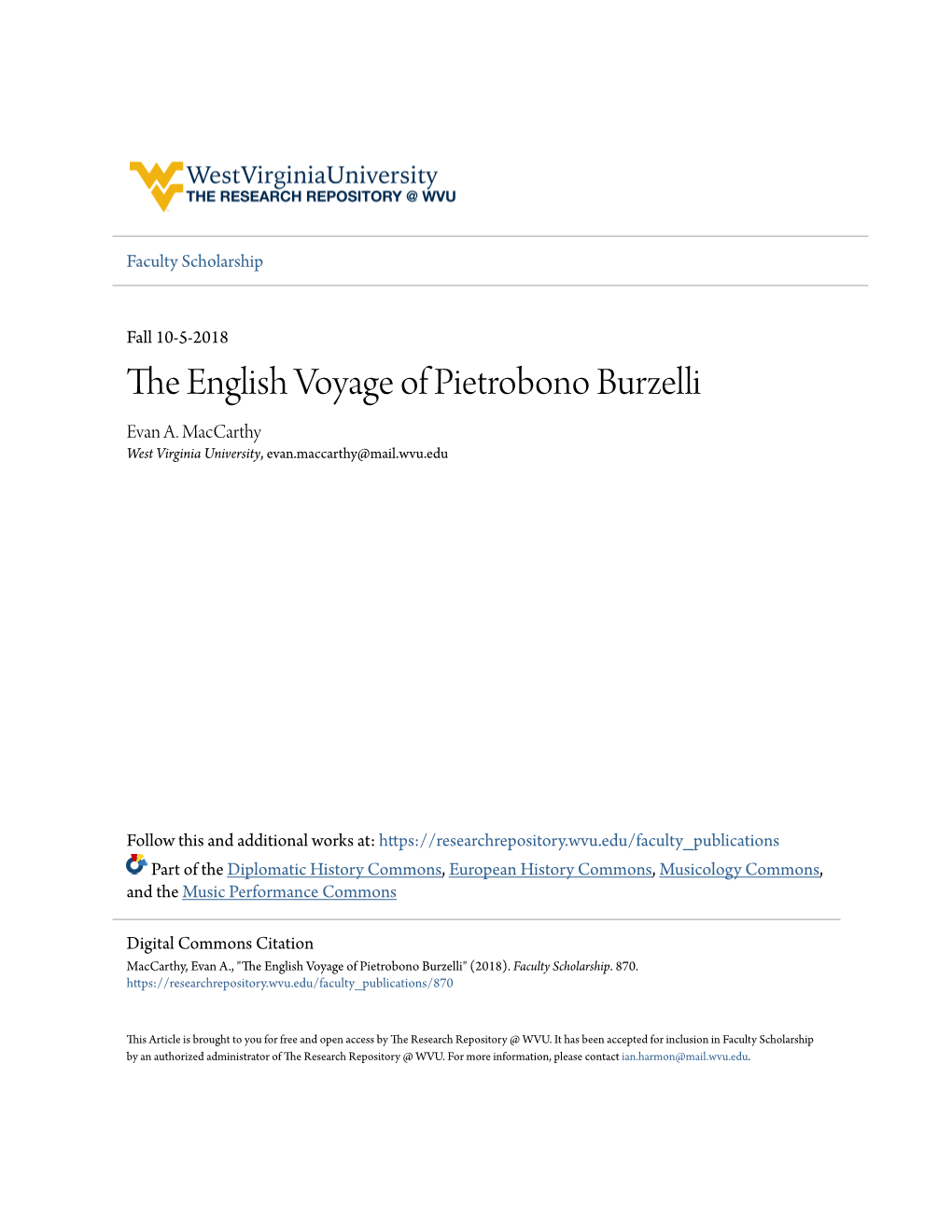 The English Voyage of Pietrobono Burzelli