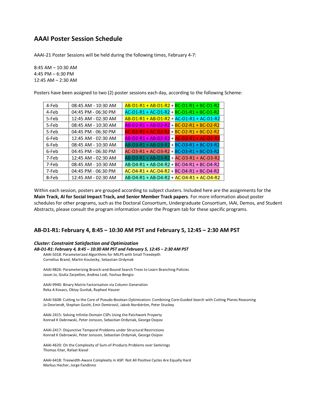 Poster Session Schedule