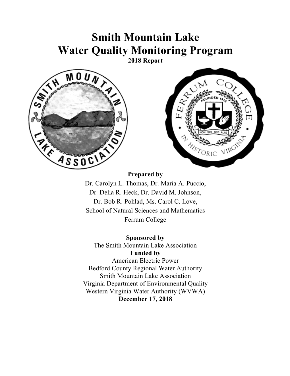 Smith Mountain Lake Water Quality Monitoring Program 2018 Report