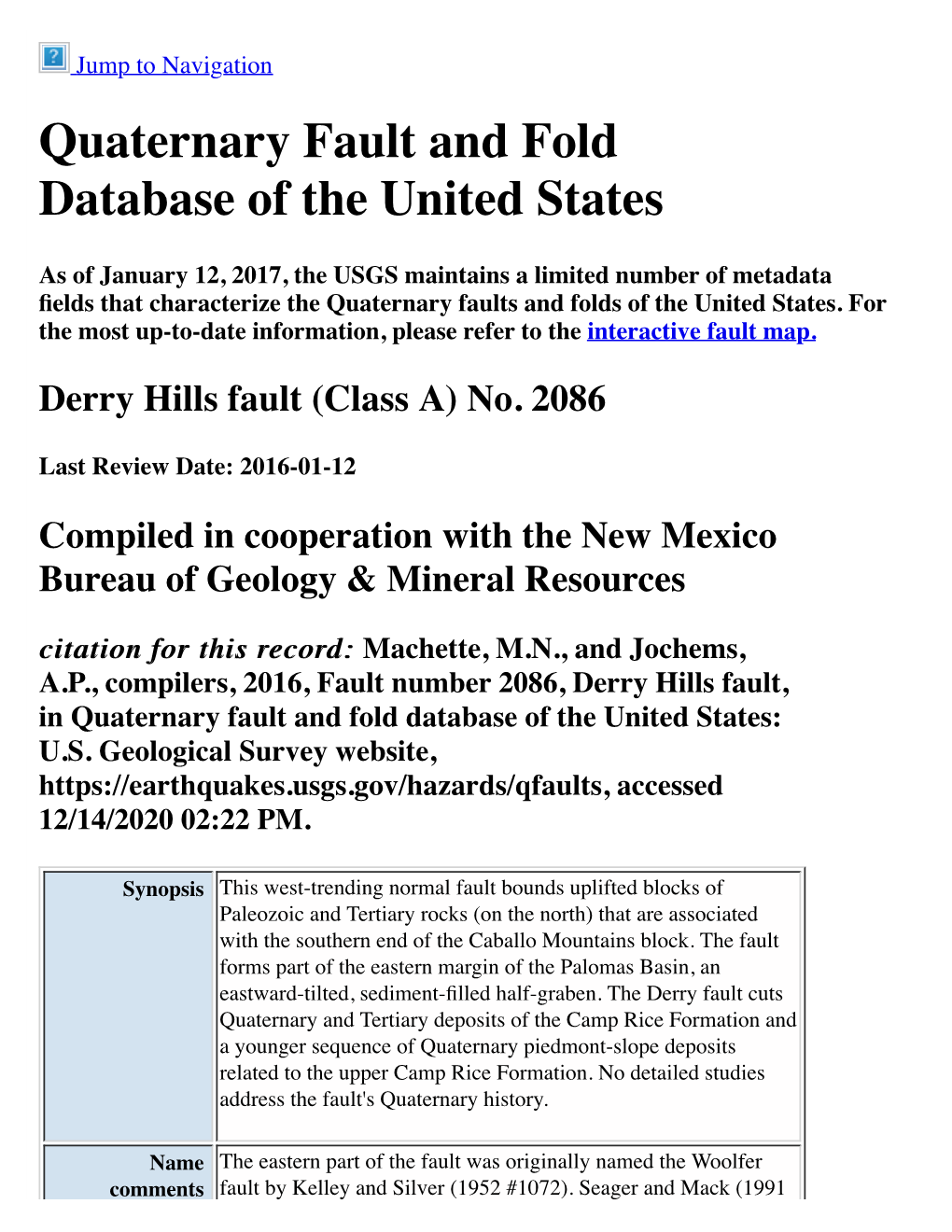 Quaternary Fault and Fold Database of the United States