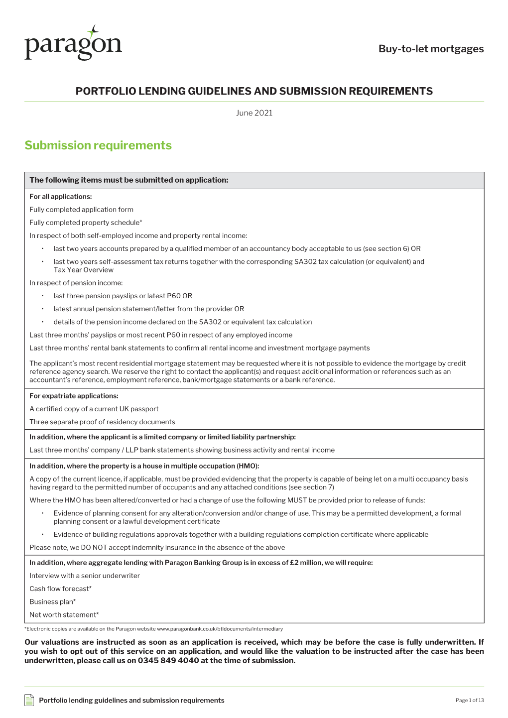 Portfolio Lending Guidelines and Submission Requirements