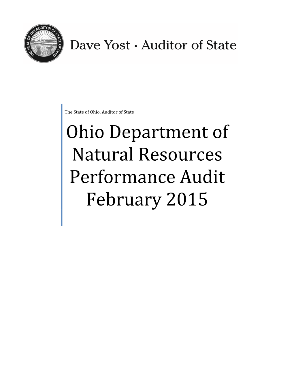 Ohio Department of Natural Resources Performance Audit February 2015