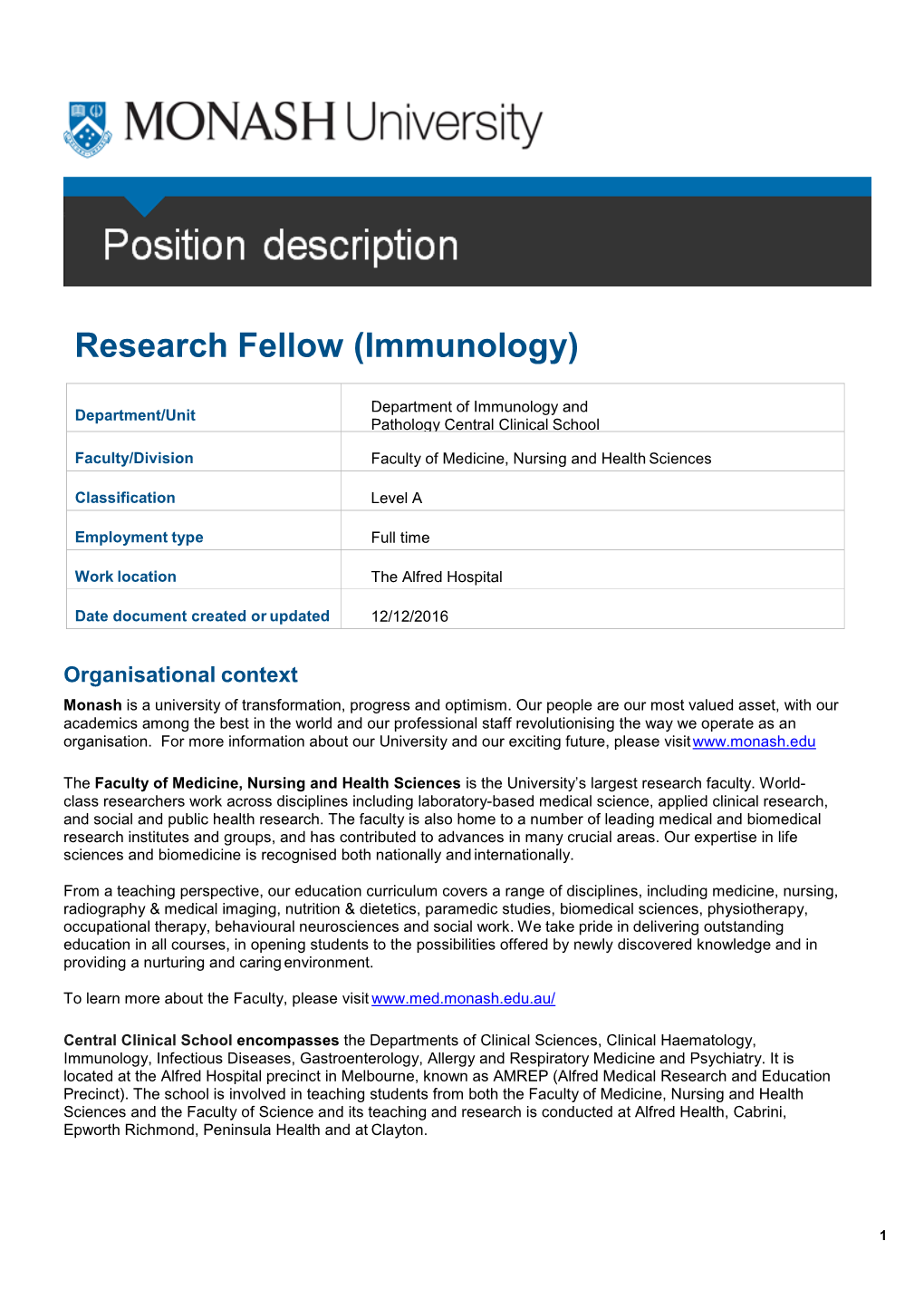 Research Fellow (Immunology)