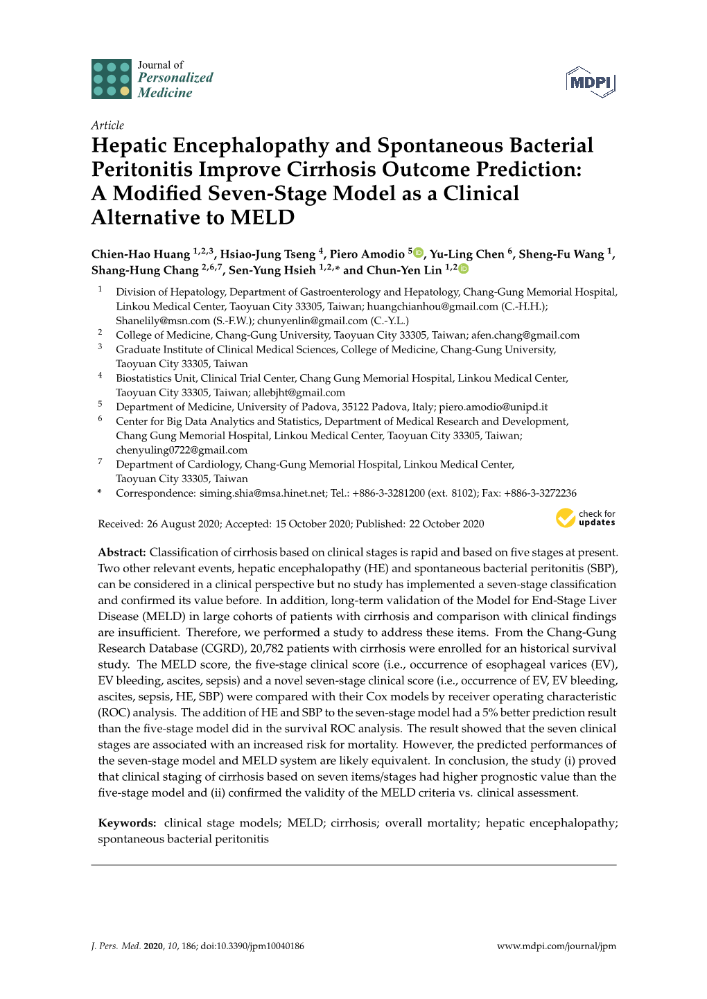 Hepatic Encephalopathy and Spontaneous Bacterial Peritonitis Improve Cirrhosis Outcome Prediction: a Modiﬁed Seven-Stage Model As a Clinical Alternative to MELD