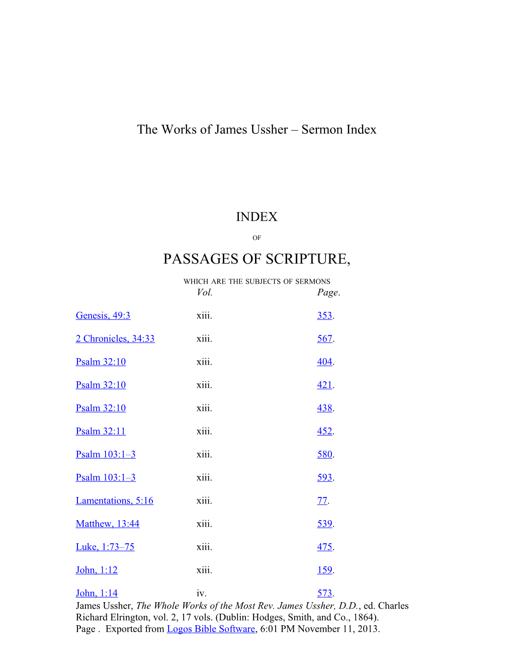 The Works of James Ussher Sermon Index