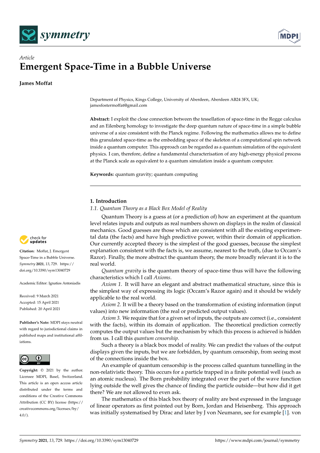 Emergent Space-Time in a Bubble Universe