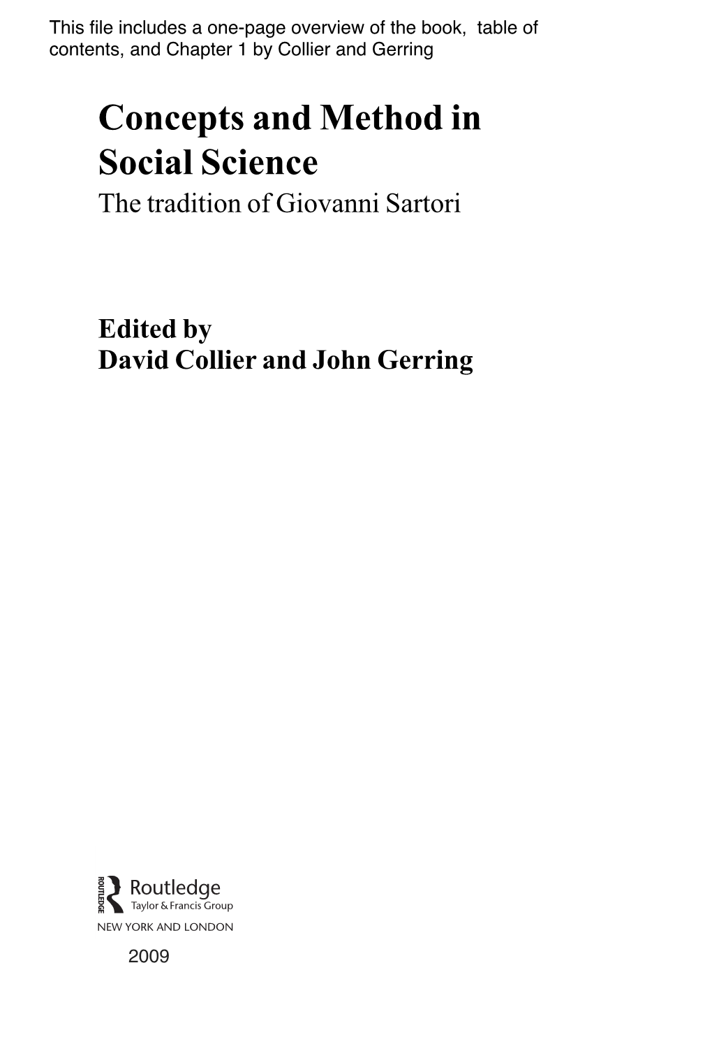 Concepts and Method in Social Science the Tradition of Giovanni Sartori