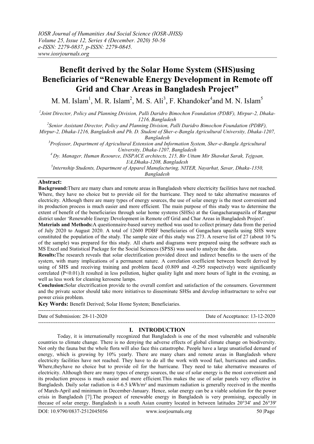 SHS)Using Beneficiaries of “Renewable Energy Development in Remote Off Grid and Char Areas in Bangladesh Project”