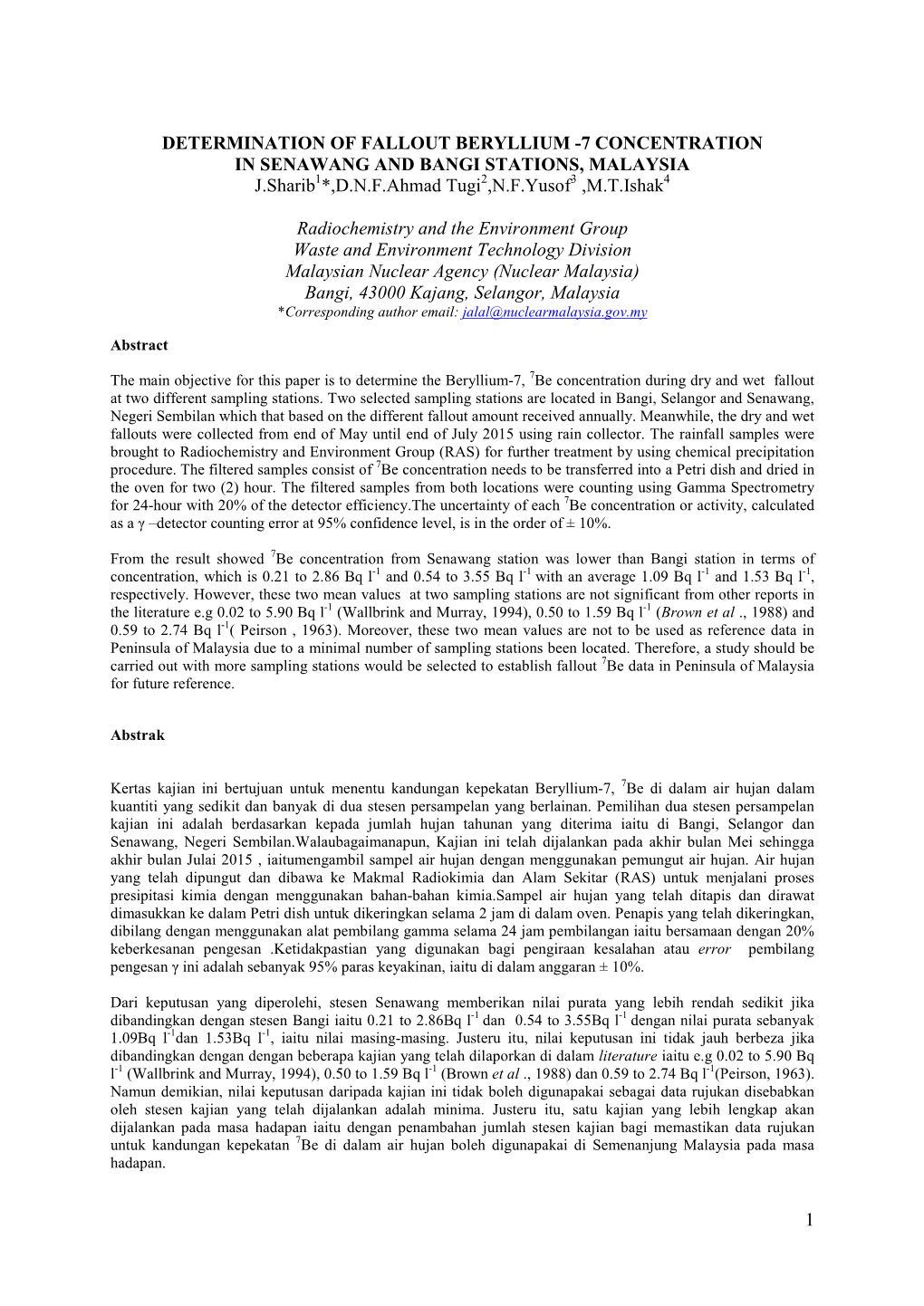 1 Determination of Fallout Beryllium