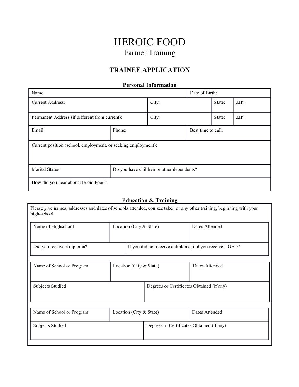 Trainee Application