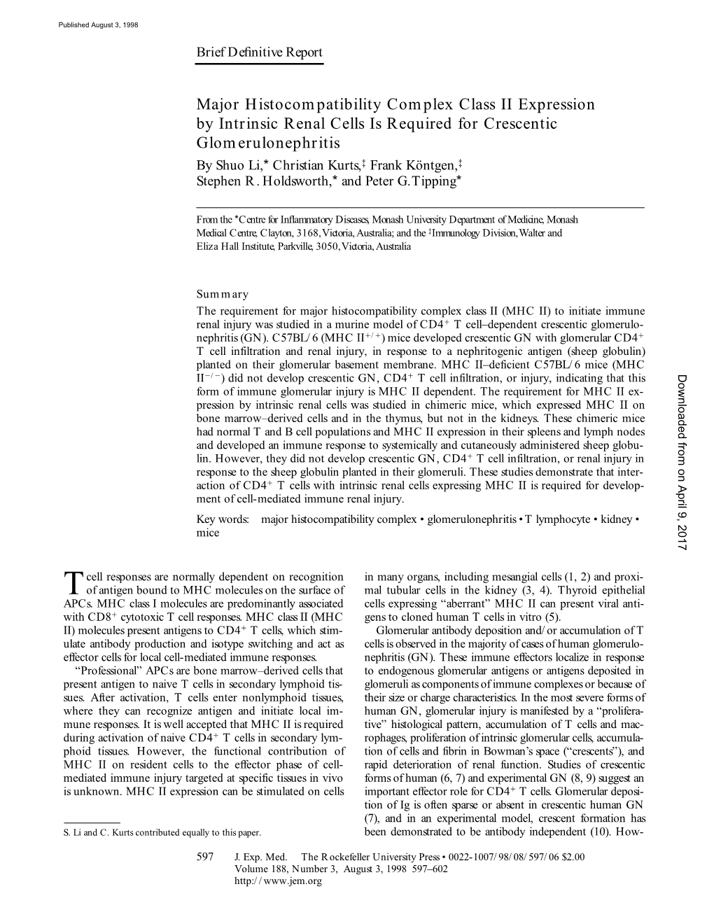 Major Histocompatibility Complex Class II Expression by Intrinsic