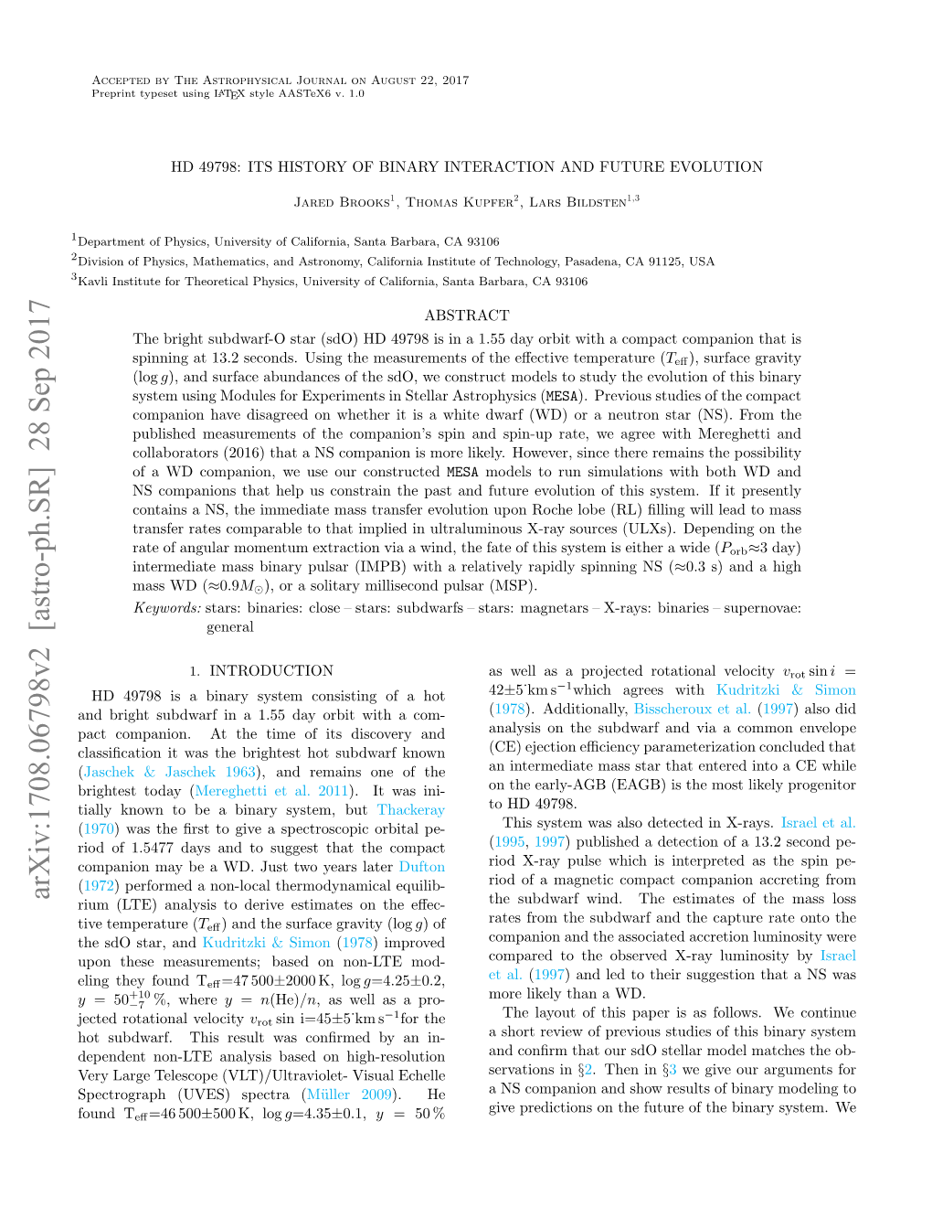 Arxiv:1708.06798V2 [Astro-Ph.SR] 28 Sep 2017 Rium (LTE) Analysis to Derive Estimates on the Eﬀec- the Subdwarf Wind