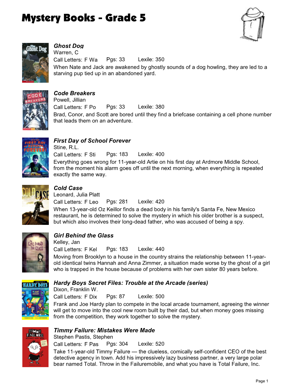 Mystery Books - Grade 5