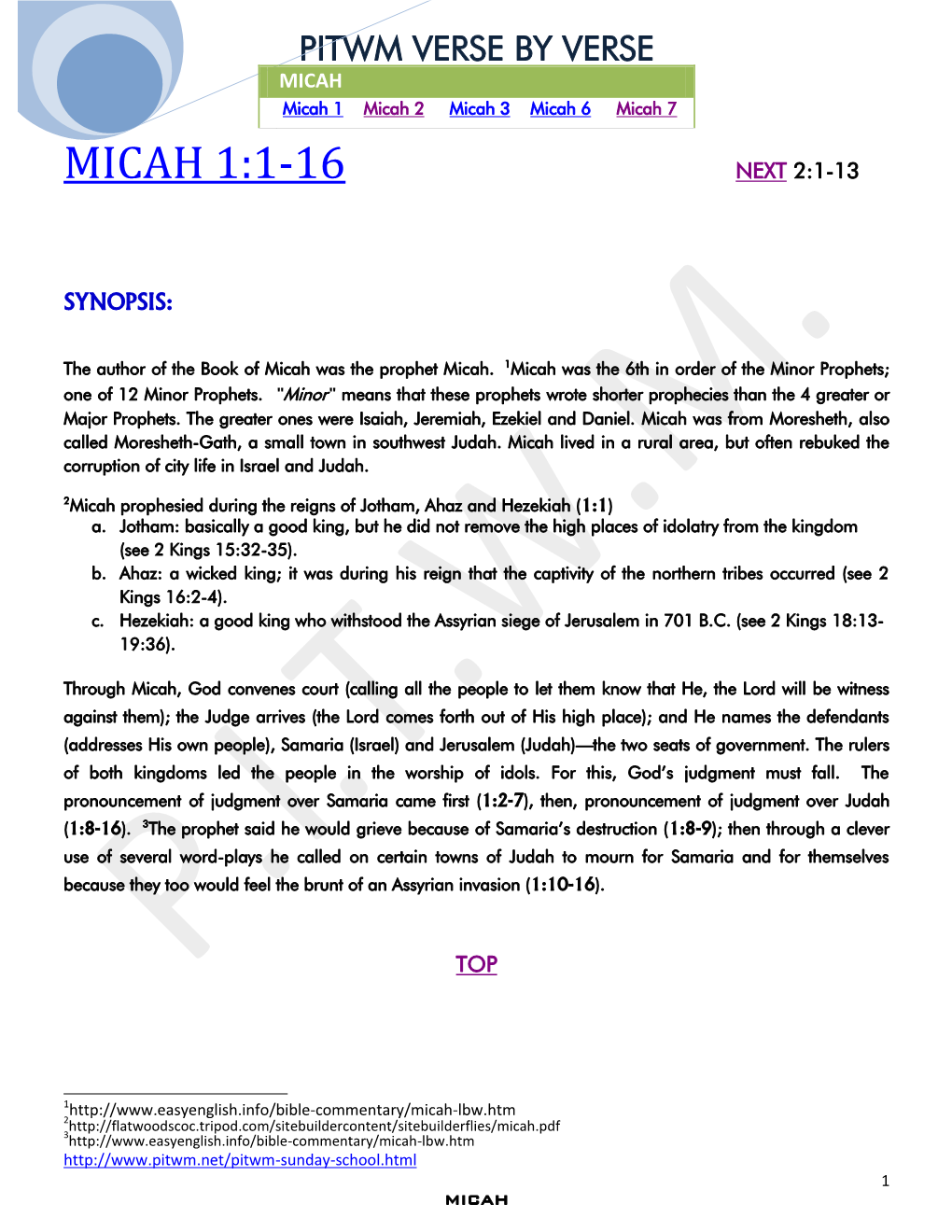 Micah 1:1-16 Next 2:1-13