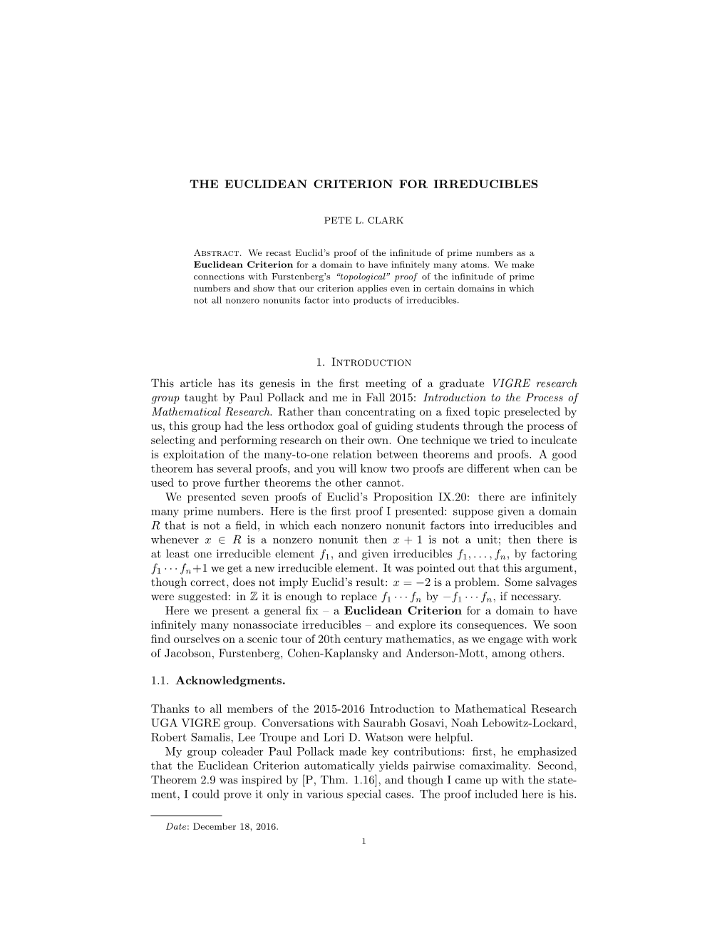 The Euclidean Criterion for Irreducibles 11