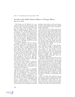Remarks to the Polish National Alliance in Chicago, Illinois March 16, 1992