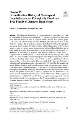 Diversification History of Neotropical Lecythidaceae, an Ecologically