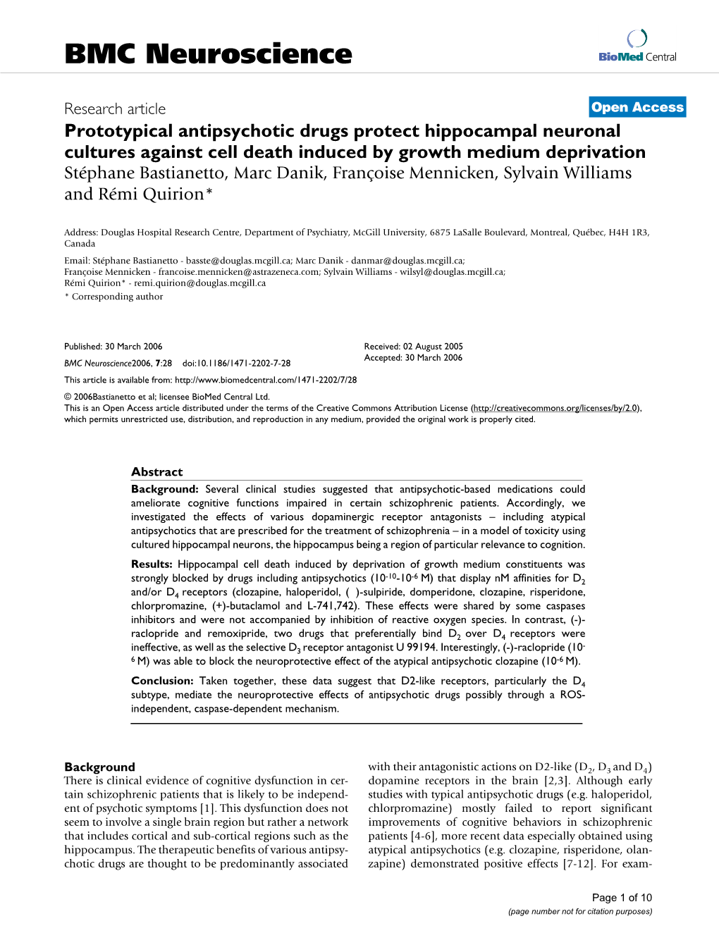 Prototypical Antipsychotic Drugs Protect Hippocampal Neuronal