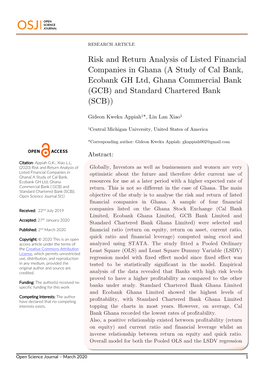 A Study of Cal Bank, Ecobank GH Ltd, Ghana Commercial Bank (GCB) and Standard Chartered Bank (SCB))