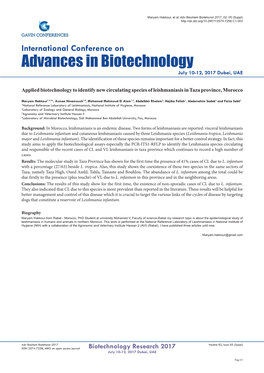 Advances in Biotechnology July 10-12, 2017 Dubai, UAE