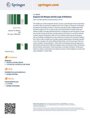 Augustus De Morgan and the Logic of Relations Series: the New Synthese Historical Library, Vol