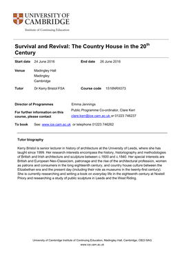Survival and Revival: the Country House in the 20Th Century