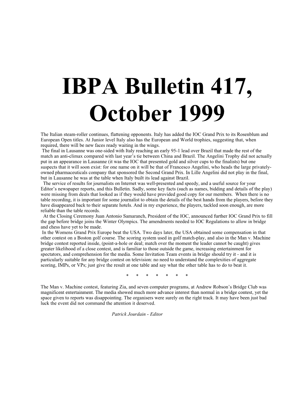 IBPA Bulletin 417, October 1999