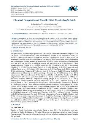 Chemical Composition of Volatile Oil of Ferula Assafoetida L