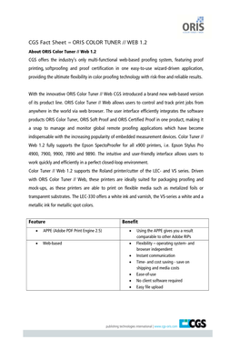 CGS Fact Sheet -- ORIS COLOR TUNER // WEB
