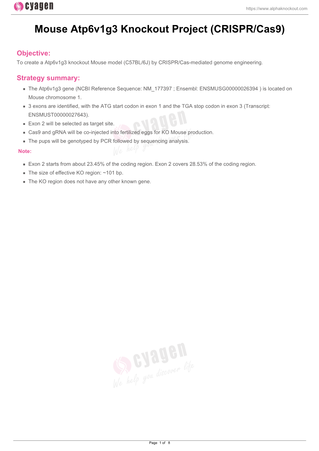 Mouse Atp6v1g3 Knockout Project (CRISPR/Cas9)