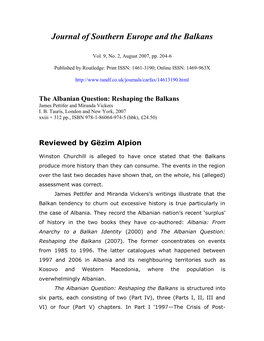 Review of James Pettifer and Miranda Vickers's 'The Albanian Question