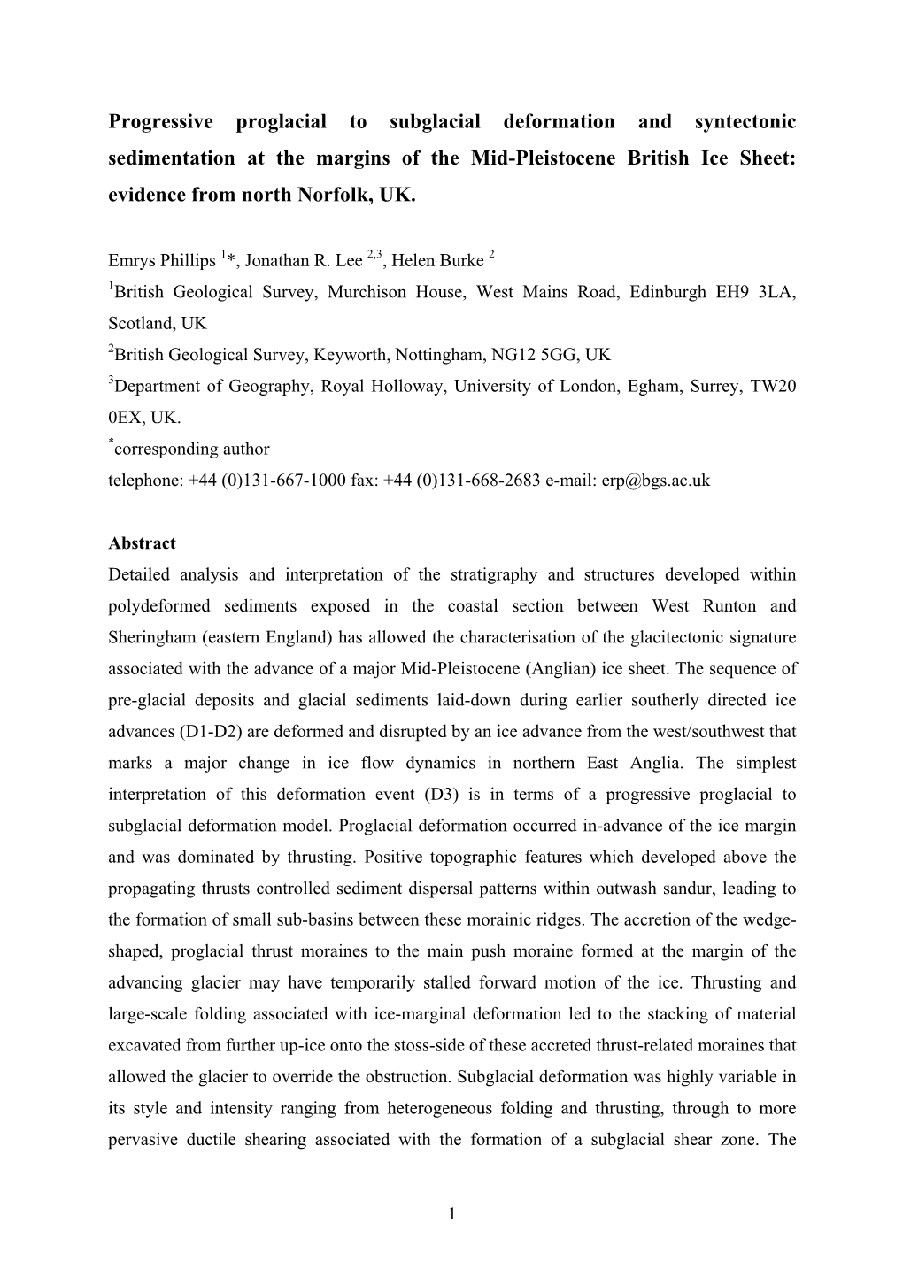 Proglacial to Subglacial Progressive Deformation And