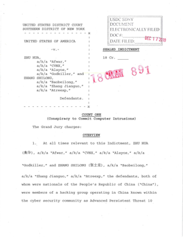 2018 12 20 United States V. Zhu Hua Indictment
