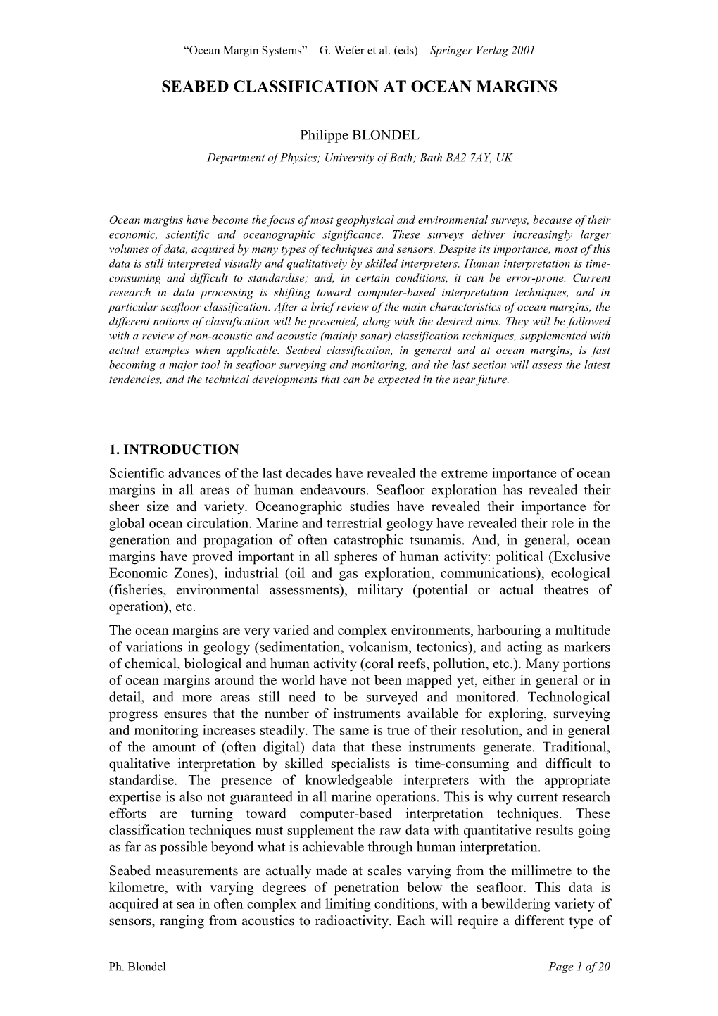 Seabed Classification at Ocean Margins