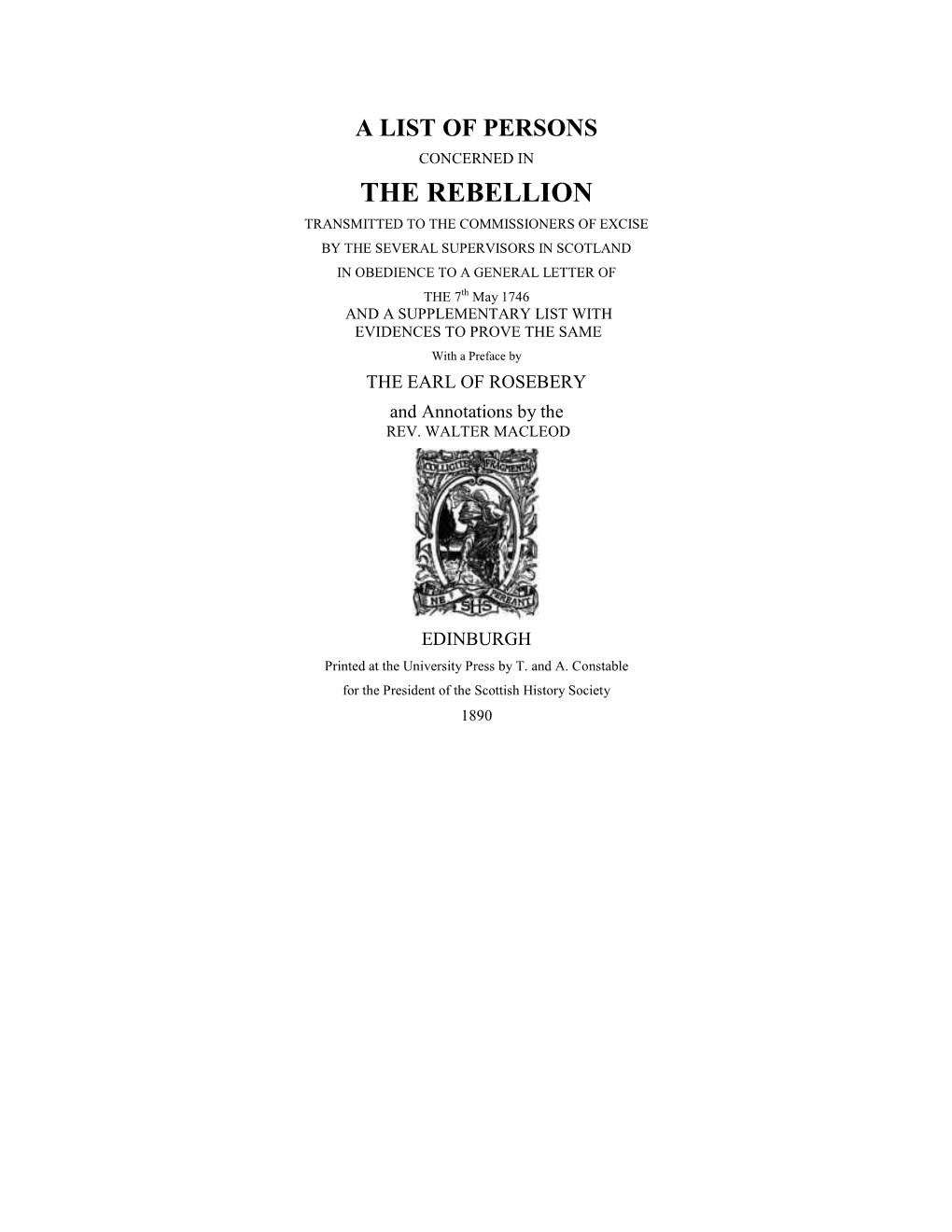 A List of Persons Concerned in the Rebellion