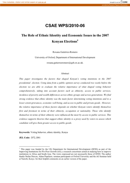 The Role of Ethnic Identity and Economic Issues in the 2007 Kenyan Elections