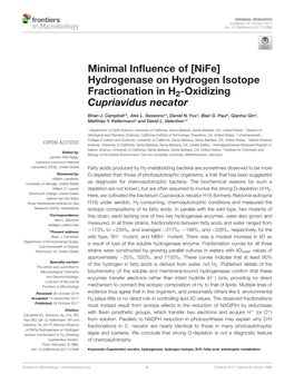 [Nife] Hydrogenase on Hydrogen Isotope Fractionation in H2-Oxidizing Cupriavidus Necator
