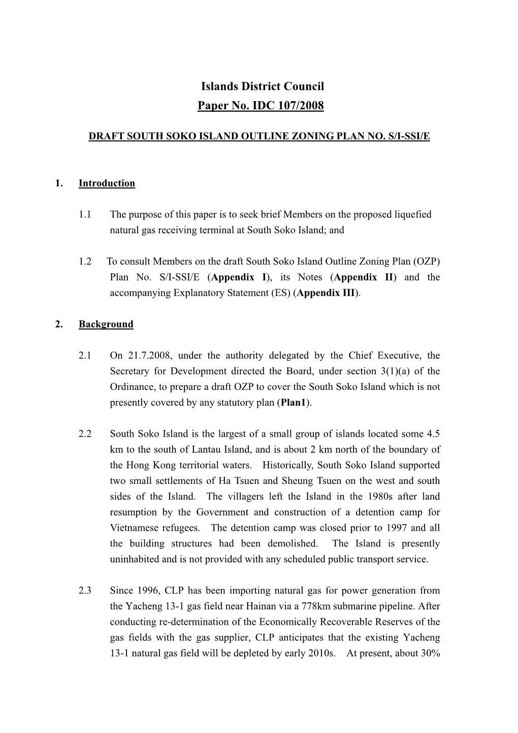 Draft South Soko Island Outline Zoning Plan No. S/I-Ssi/E