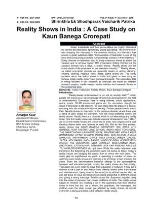 A Case Study on Kaun Banega Crorepati Abstract Indian Individuals and Their Personalities Are Highly Influenced by Cinema and Television, Specifically Young Age-Group