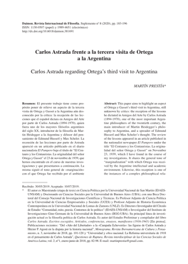 Carlos Astrada Frente a La Tercera Visita De Ortega a La Argentina
