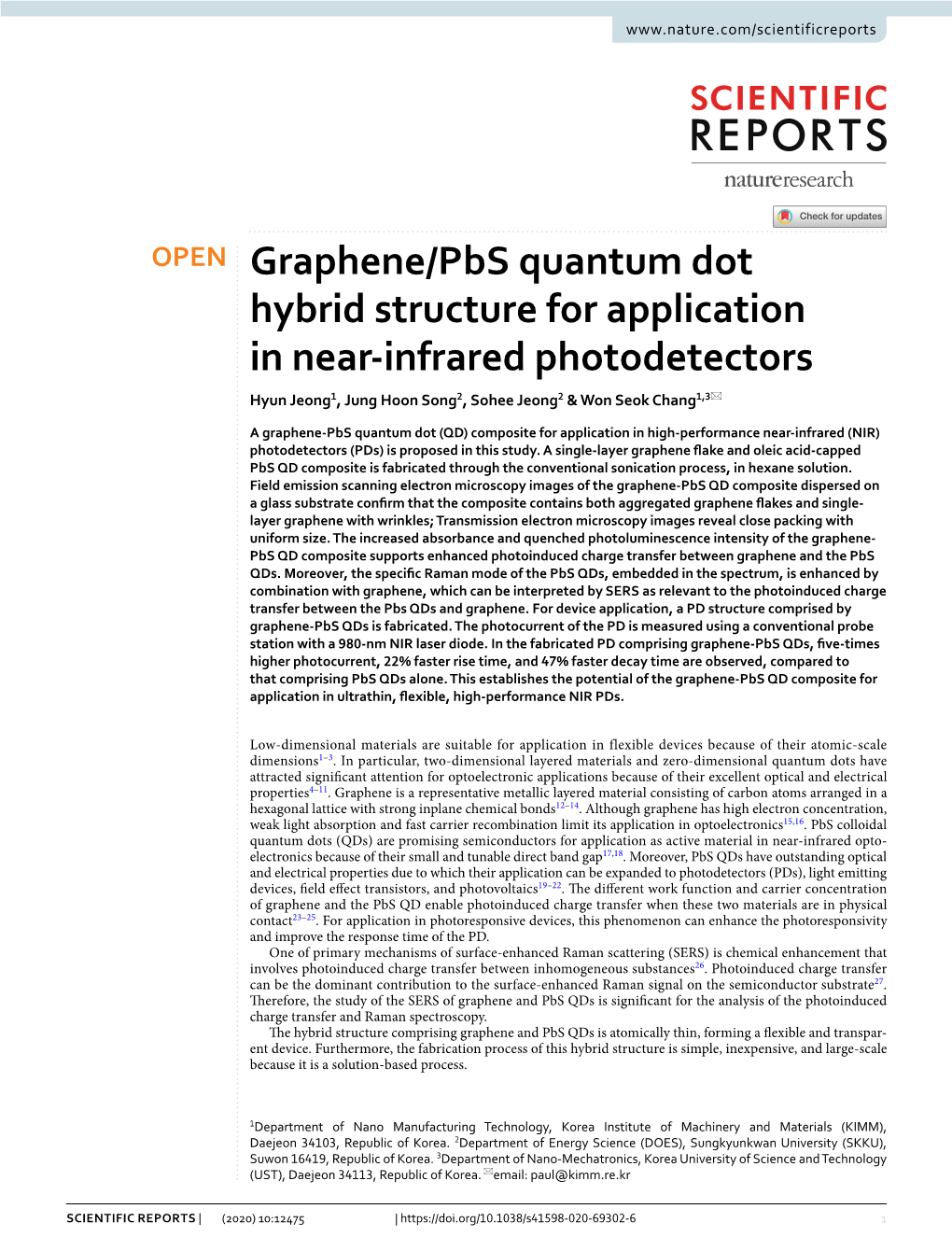 Graphene/Pbs Quantum Dot Hybrid Structure For Application In Near ...