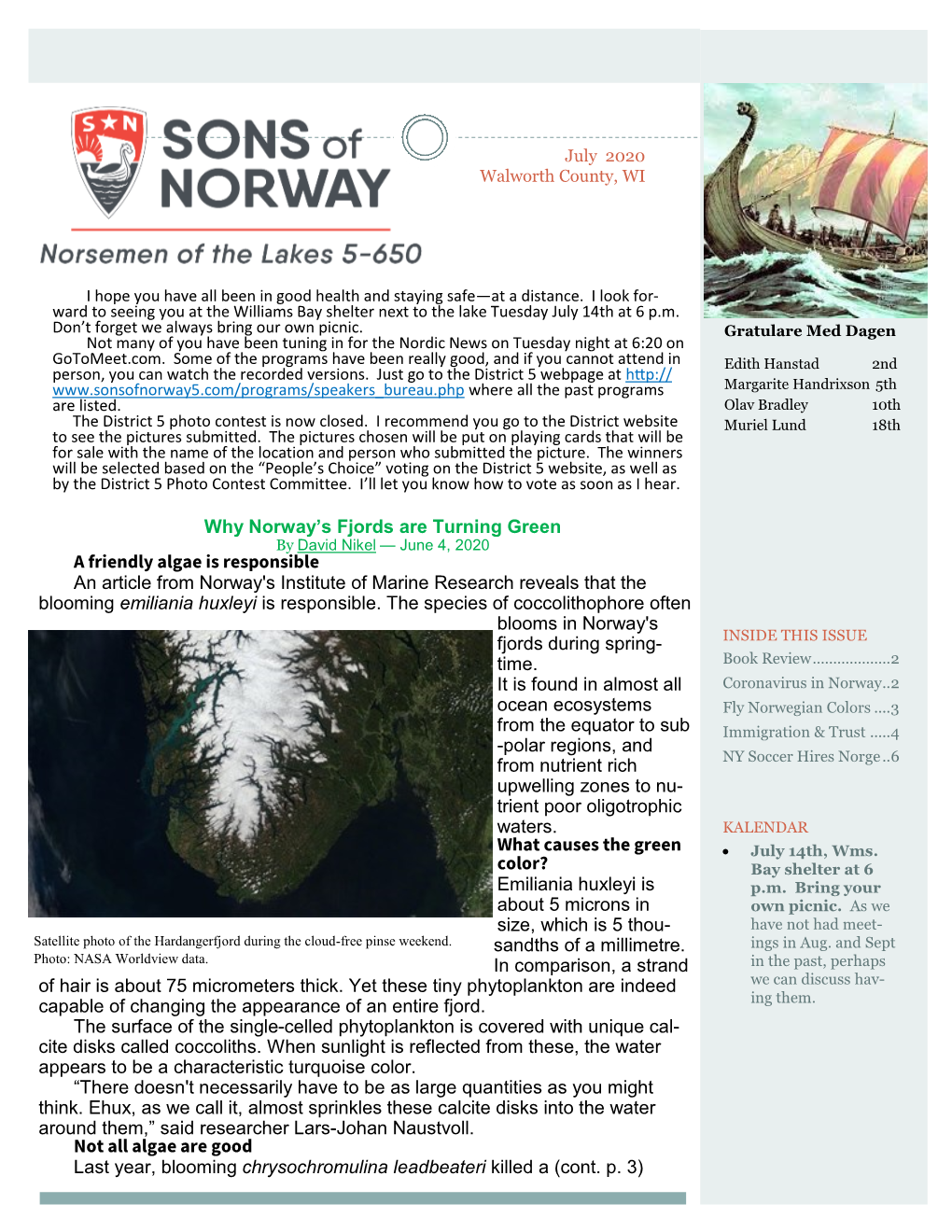Norsemen of the Lakes Newsletter July, 2020