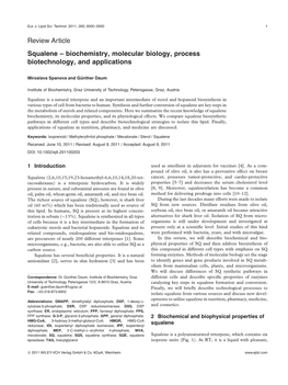 Squalene Biochemistry, Molecular Biology, Process Biotechnology