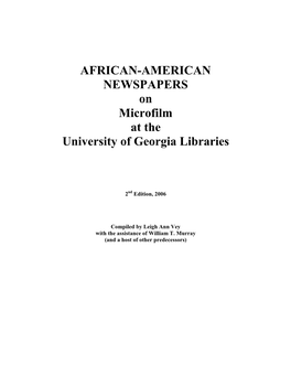 AFRICAN-AMERICAN NEWSPAPERS on Microfilm at the University of Georgia Libraries
